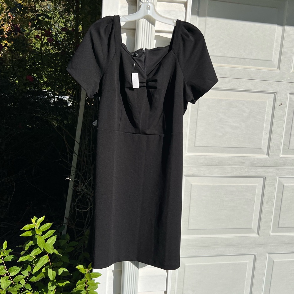 NWT Talbots Pretty Black Lined Square Neck Short Sleeve Lined Dress